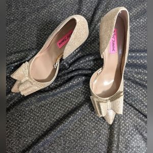 Betsey Johnson's sparkly slip-in heels. Size 8.